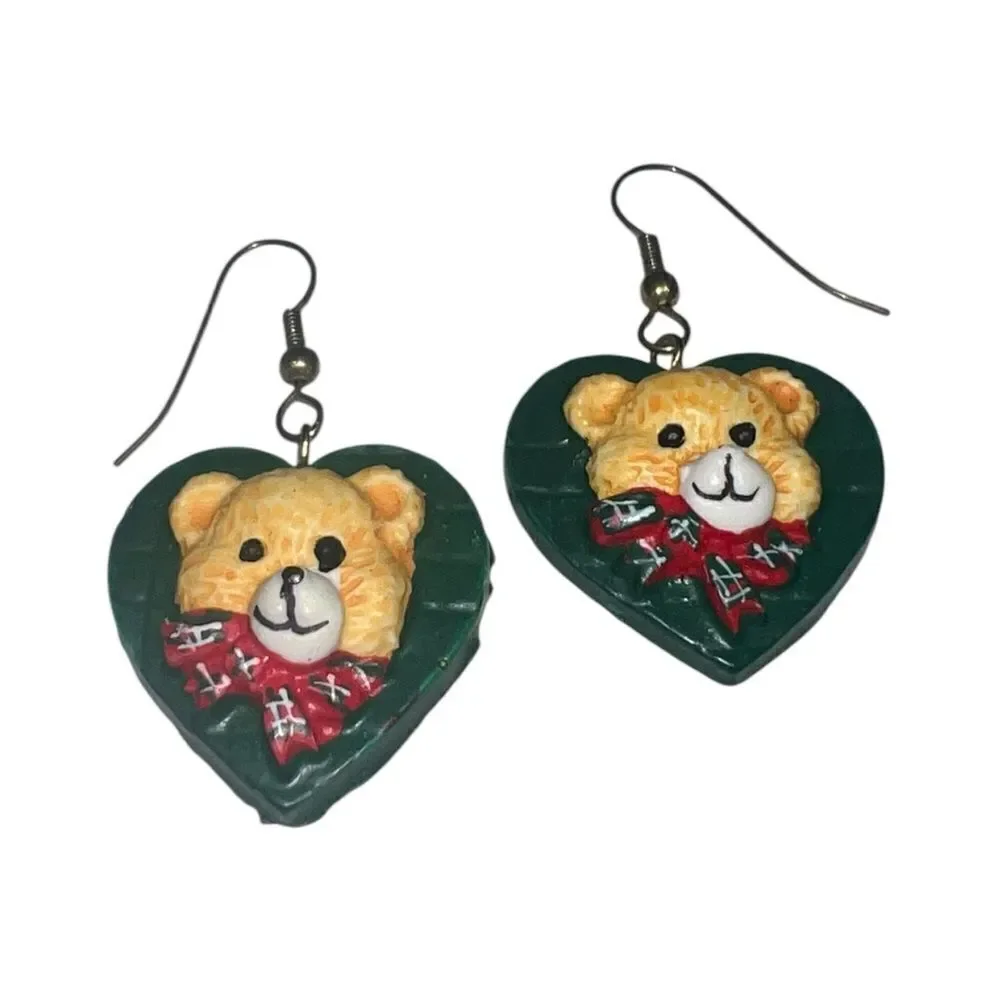 Teddy Bear Earrings Ralph Lauren Inspired Handmade Ceramic Dangly